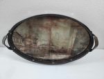 Painted Aged Mirror Tray with Leather Trim